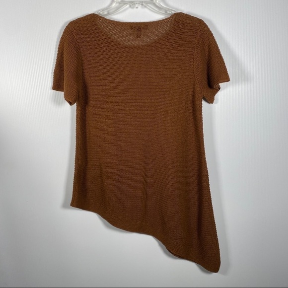 EILEEN FISHER Rich Brown Asymmetrical sweater w/Short Sleeves. Size XS - Picture 2 of 5